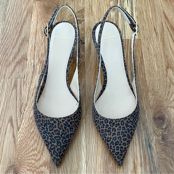 Ann Mashburn Leopard Slingback Kitten Heel Pointed Toe Pumps Size 36 - Picture 2 of 5
